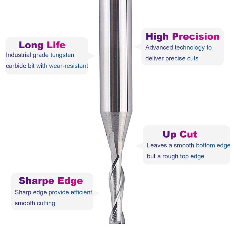 SpeTool CNC Spiral Router Bits with Up Cut 1/8 inch Cutting Diameter, 1/4 inch Shank HRC55 Solid Carbide End Mill for Wood Cut, Carving - Image 4